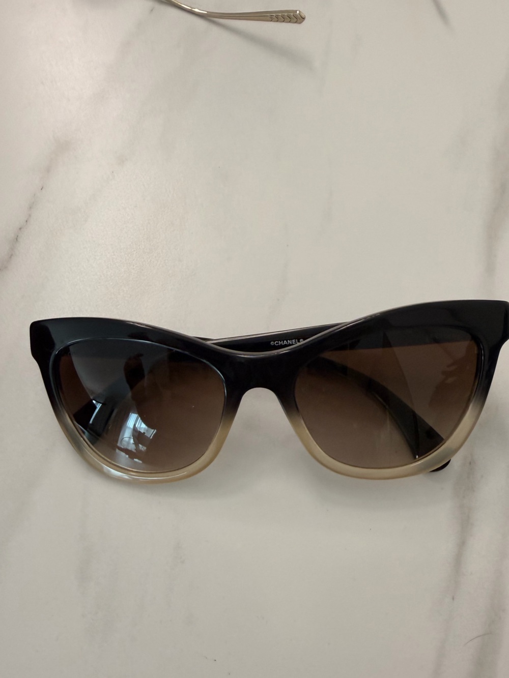 CHANEL Two-Tone Black and Beige Cat-Eye Sunglasses